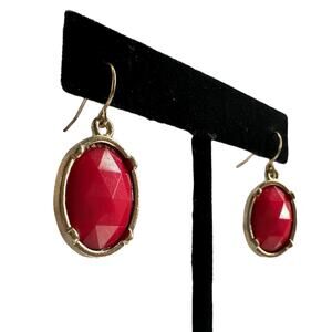 Vintage 90s Pink Plastic Gold Tone Hook Drop Earrings Mod Glam Retro